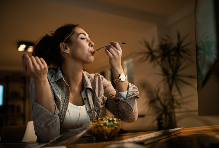 Person eating meal slowly mindfully