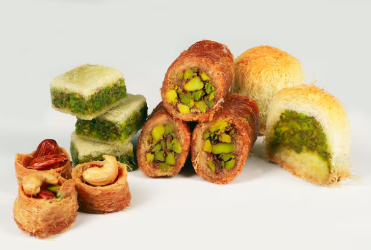 Assorted pistachio desserts and treats